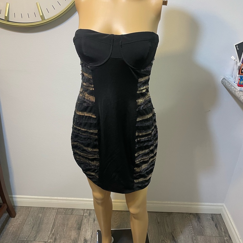 la rok luxe black mini dress sz L